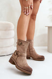 Eco-Suede Women's Low Heel Boots with Buckle Straps