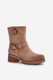 Eco-Suede Women's Low Heel Boots with Buckle Straps
