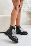 Elegant Flat-Heeled Boots with Zircon Bow Detail