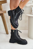 Stylish Women's Leather Bagger Boots with Zircon Details