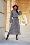 Chiffon Long Dress with Unique Patterns and V-Neck Design