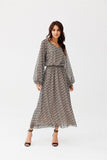 Chiffon Long Dress with Unique Patterns and V-Neck Design
