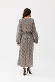 Chiffon Long Dress with Unique Patterns and V-Neck Design