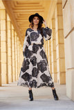 Chiffon Long Dress with Unique Patterns and V-Neck Design