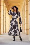 Chiffon Long Dress with Unique Patterns and V-Neck Design