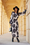 Chiffon Long Dress with Unique Patterns and V-Neck Design