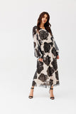 Chiffon Long Dress with Unique Patterns and V-Neck Design