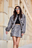 Stylish Suede Mini Skirt with Animal Print and Pockets