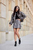 Stylish Suede Animal Print Jacket with Flap Pockets