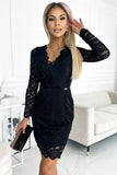 Elegant Black Lace Dress with Long Sleeves and Neckline