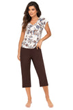 Elegant Women's V-Neck Pajamas with 3/4 Pants & Print