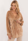 Elegant Velour Blouse with Heart Neckline & Decorative Accents