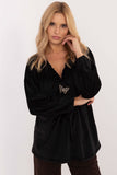 Elegant Velour Blouse with Decorative Neckline & Long Sleeves