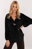 Elegant Velour Blouse with Decorative Neckline & Long Sleeves