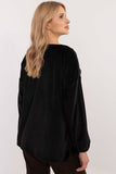 Elegant Velour Blouse with Decorative Neckline & Long Sleeves