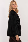 Elegant Velour Blouse with Decorative Neckline & Long Sleeves