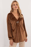 Elegant Velour Blouse with Decorative Creasing and Heart Neckline