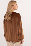 Elegant Velour Blouse with Decorative Creasing and Heart Neckline