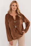 Chic Velour Blouse with Decorative Ties and Butterfly Tags