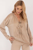 Chic Velour Blouse with Decorative Ties and Butterfly Tags