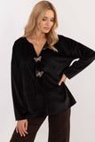 Elegant Velour Blouse with Decorative Ties and Butterfly Tags