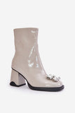 Chic Eco Leather Women's Boots with Jewelry Accent