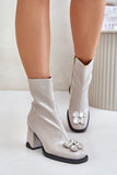 Chic Eco Leather Women's Boots with Jewelry Accent