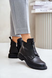Stylish Women's Flat-Heeled Leather Ankle Boots for Winter