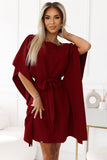 Elegant Burgundy Butterfly Dress with Waist Tie for Women