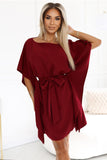 Elegant Burgundy Butterfly Dress with Waist Tie for Women