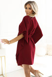 Elegant Burgundy Butterfly Dress with Waist Tie for Women