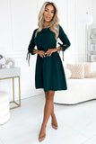 Chic Green Trapeze Dress with Bow Sleeves and Waist Tie