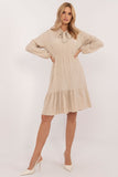 Elegant Flared Everyday Dress with Ruffle and Tied Neckline