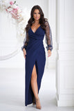 Chic Sequin Sleeve Dress with Heart Neckline & Slit