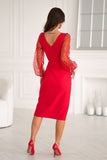 Chic Heart-Neckline Dress with Sequin Sleeves and Layers