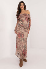Versatile Animal Print Pencil Dress with Floral Accents - beige / one-size-fits-all