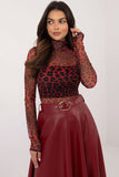 Chic Animal Print Mesh Turtleneck Blouse for Any Occasion