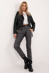 Chic Eco-Leather Tapered Pants with Pockets for Women - grey / one-size-fits-all