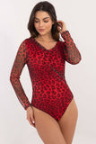 Elegant Animal Print Bodysuit with Long Sleeves and Creases