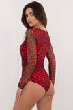 Elegant Animal Print Bodysuit with Long Sleeves and Creases