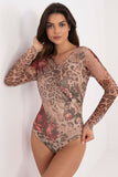 Elegant Floral Animal Print Long Sleeve Bodysuit
