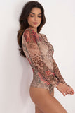 Elegant Floral Animal Print Long Sleeve Bodysuit