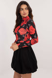 Chic Floral Ribbed Dress with Flared Bottom & Long Sleeves