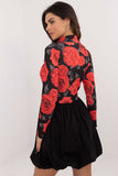 Chic Floral Ribbed Dress with Flared Bottom & Long Sleeves
