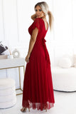Elegant Burgundy Tulle Dress with Padded Cups and Tie Waist