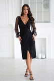 Elegant Dress with Sequined Sleeves and Heart Neckline