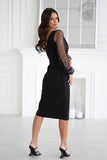 Elegant Dress with Sequined Sleeves and Heart Neckline