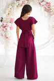 Chic Cut-Out Jumpsuit with Flared Sleeves and Belted Waist
