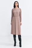 Elegant Midi Dress with Boat Neckline and Batwing Sleeves