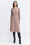 Elegant Midi Dress with Boat Neckline and Batwing Sleeves